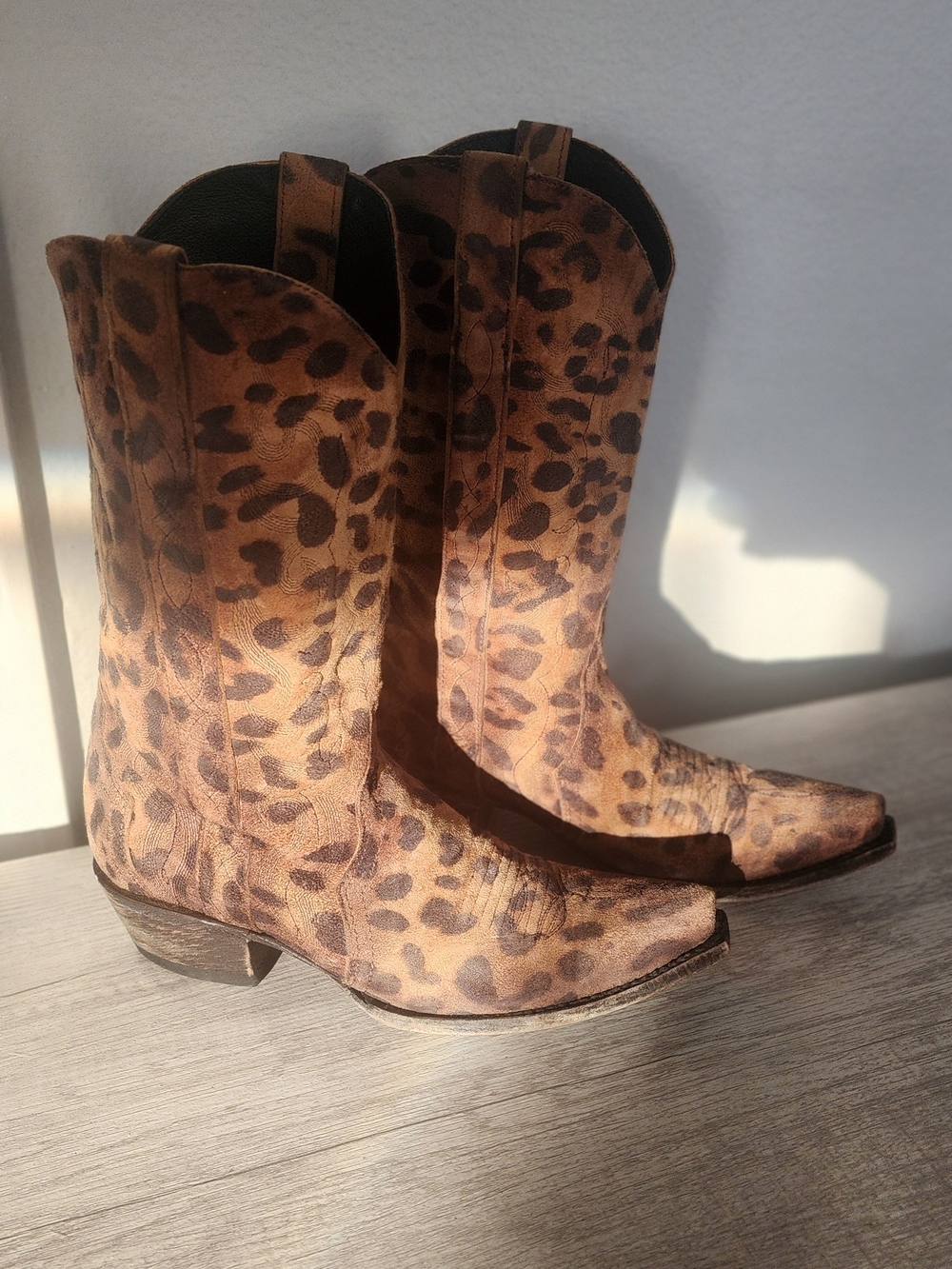 Leopard Print Western Heeled Boots - Brown